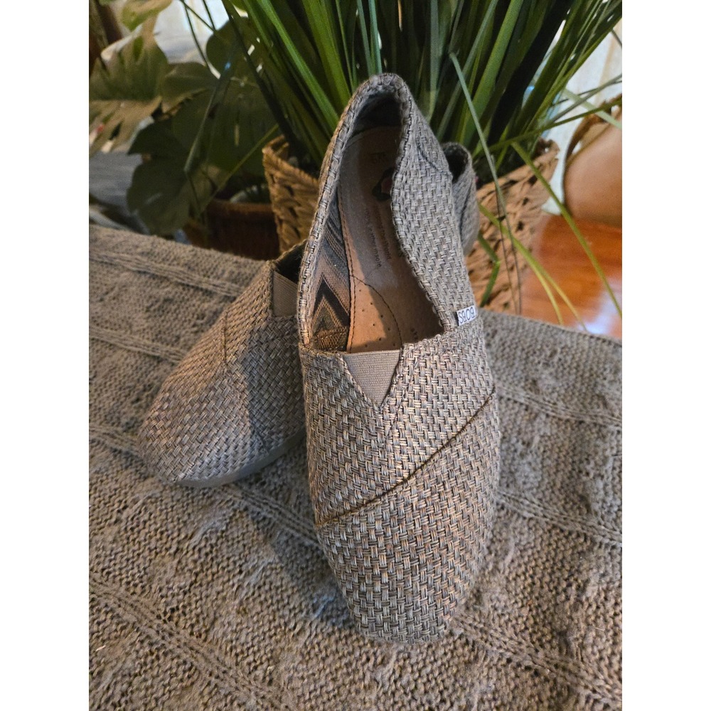 Skechers BOBS Women Grey Woven Metallic Slip On Flats Shoes Size 9